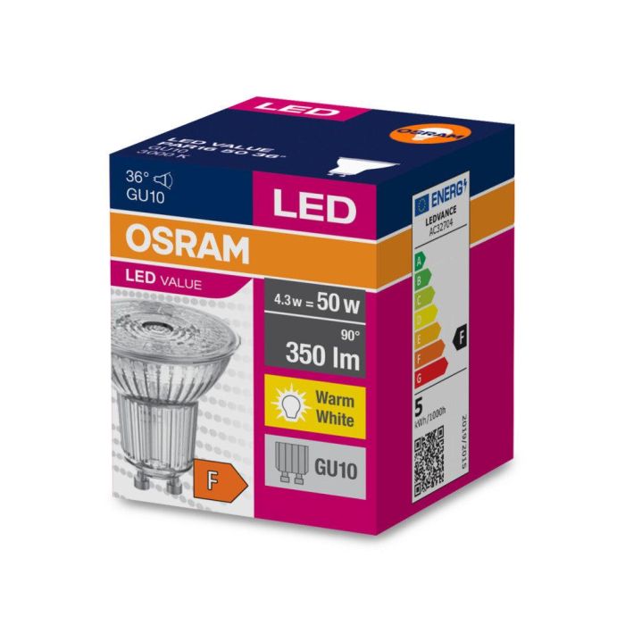 [LVE-4058075096622] Ledvance/Osram Bombilla LED Spot GU10 4,3W 350Lm 3000K 36º IP20 1