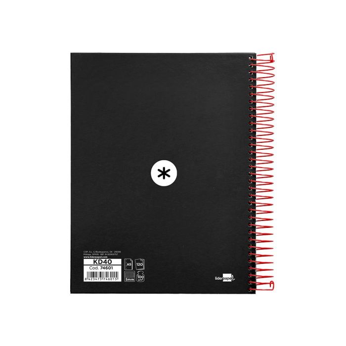 Cuaderno Espiral A5 Micro Antartik Tapa Forrada120H 90 gr Cuadro 5 mm 5 Bandas6 Taladros Color Negro 4