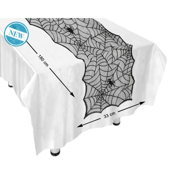 Camino de Mesa Halloween con Diseño de Telarañas y Arañas, Decorativo, 180x46 cm 0 Camino de Mesa Halloween con Diseño de Telarañas y Arañas, Decorativo, 180x46 cm 0