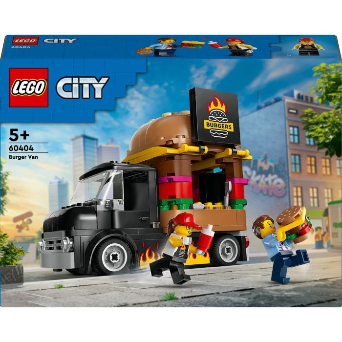 LEGO 60404 Camión Hamburguesería City, Puesto de comida móvil con forma de hamburguesa gigante y minifiguras +5 años