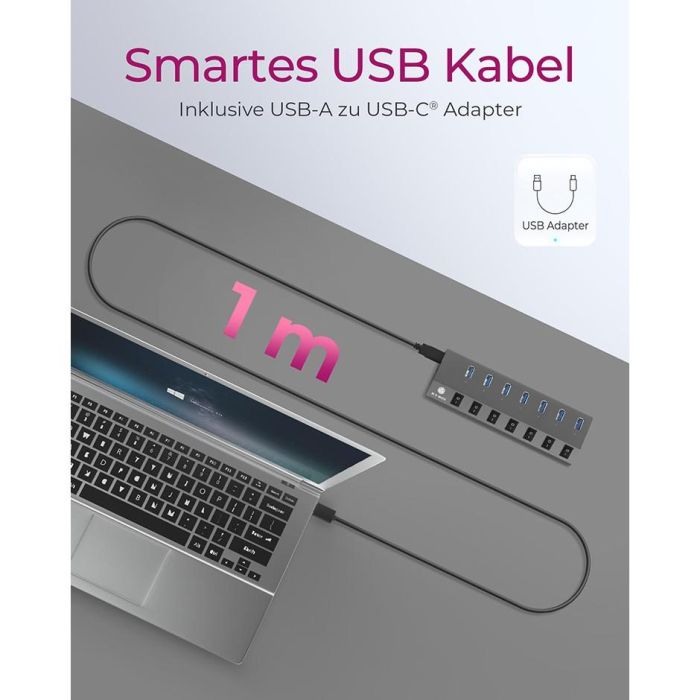 USB3.0 HUB 7Port ICY BOX 7xUSB3.0 (An-/Ausschalter für jeden Port) aktiv mit Netzteil Grey 5