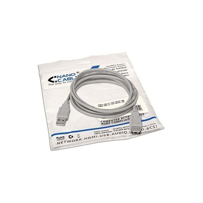 Cable Alargador USB 2.0 Nanocable 10.01.0204/ USB Macho - USB Hembra/ 3m/ Beige 4