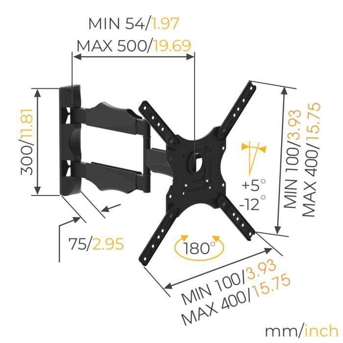 NANOOK Soporte de pared giratorio para televisores de 32 a 55 pulgadas - Inclinable - Soporte de pared para televisores LCD, LED, QLED y OLED 5