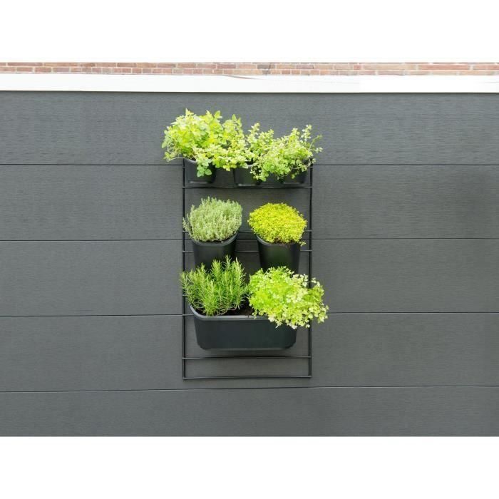 Jardinera de pared - Kit soporte de pared + 3 macetas (0,9L) + 2 macetas (2,5L) + 1 jardinera (5,4L) - Negro - Al 84 x L 48 cm - NATURE 1