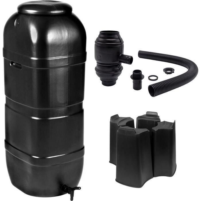 NATURE Kit colector de agua - 100 litros - Forma de columna - Tratamiento anti-UV - Fabricado en Europa - Negro