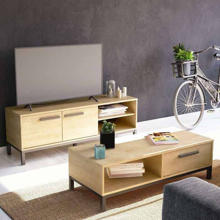 Demeyere CAL3397702718003 Mesa de centro CRAFT con 1 cajón y 1 nicho, Rectangular, Roble Hamilton/Negro, 110,4x50x36,9 cm 2