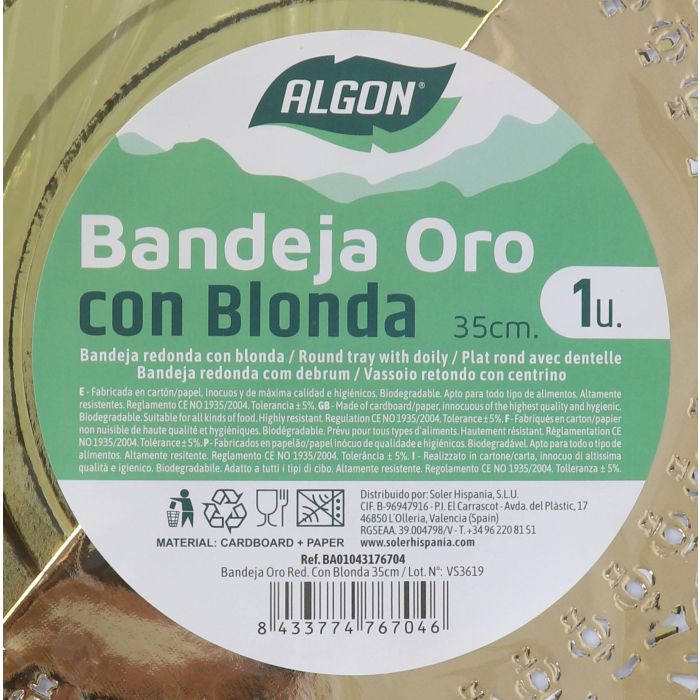 Bandeja Oro Redonda con Blonda 35 cm - Algon (30 Unidades) 1 Bandeja Oro Redonda con Blonda 35 cm - Algon (30 Unidades) 1