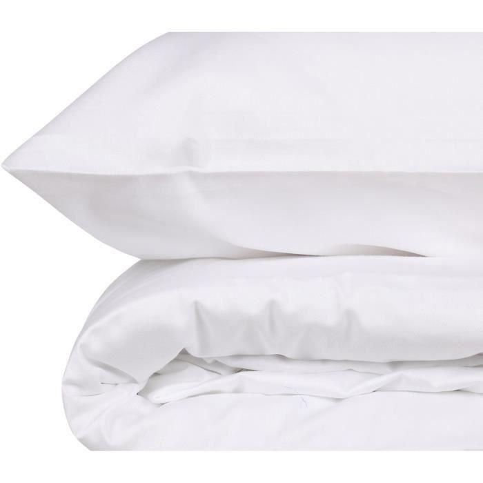 Juego de cama - 1 funda nórdica 220x240 cm + 2 fundas de almohada 60x60 cm - 100% algodón satén - Blanco 3 Juego de cama - 1 funda nórdica 220x240 cm + 2 fundas de almohada 60x60 cm - 100% algodón satén - Blanco 3