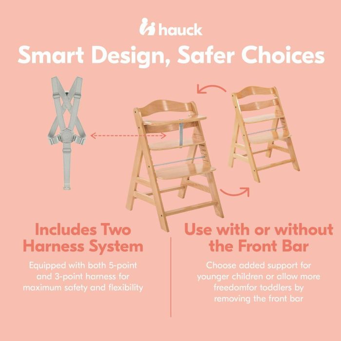 Hauck Trona Bebé Madera Evolutionary Alpha + / Natural Evolutiva, Asiento y Reposapiés Ajustables, Arnés 5 Puntos, 6 Meses a 90kg 4