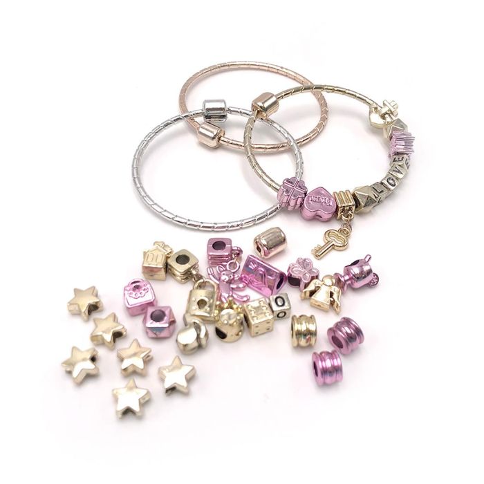 Tachan Set de Cuentas Oro Rosa para Pulseras y Collares, Incluye Dados y Letras, +5 Años 2 Tachan Set de Cuentas Oro Rosa para Pulseras y Collares, Incluye Dados y Letras, +5 Años 2