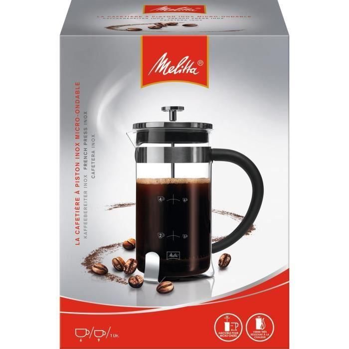 Cafetera de pistón MELITTA Premium en vidrio y acero inoxidable 8 tazas 1 Cafetera de pistón MELITTA Premium en vidrio y acero inoxidable 8 tazas 1