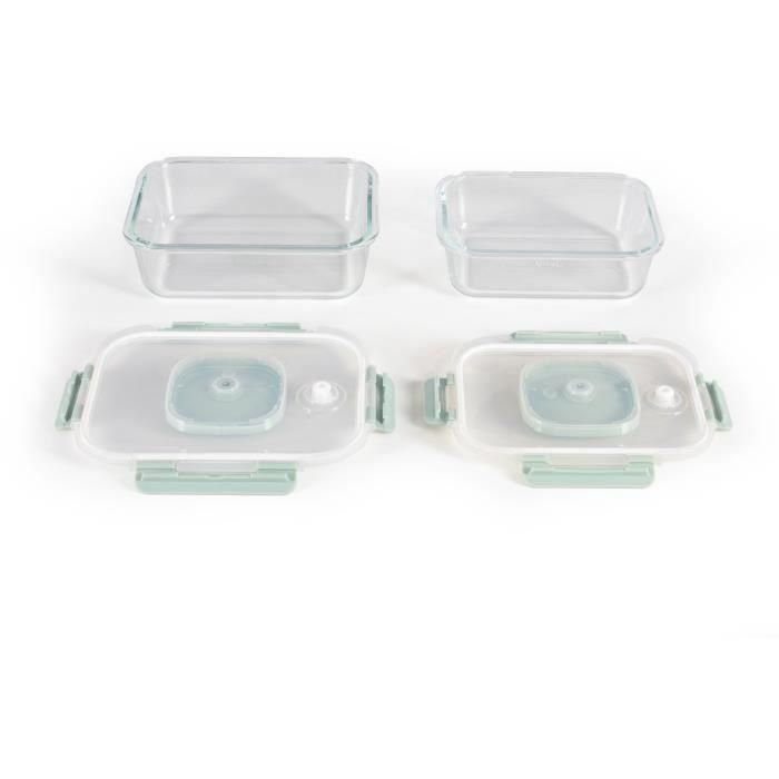 Livoo MEN404V Juego de 2 Recipientes para Vacío de Vidrio Borosilicato, Tapa de Plástico, 1.04L y 1.5L, Encajables 2