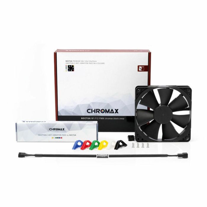 Noctua Ventilador Caja Nf-F12-Pwm Ch.Bk.S, Nf-F12 Pwm Chromax.Black.Swap, 120Mm, 120X120X25Mm, 12V, 1500Rpm/300Rpm, 22,4 Db(A), 93,4 M3/H, 2,61 Mm H2O, 4 Pines, 6 Colores 1