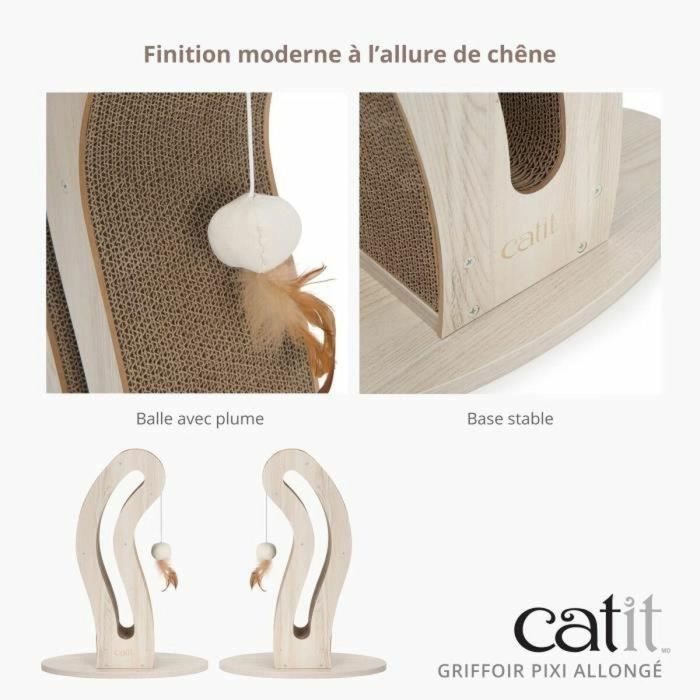 CATIT CAT0022517425152 Rascador para Gatos Pixi Cat Tail con Bola de Tela y Pluma - Aspecto Roble Natural 3