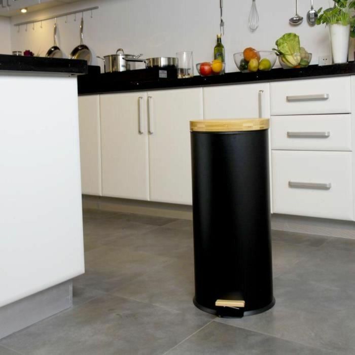 Kitchen Move Papelera de Cocina con Pedal Forest 30L Negro Mate - Acero Inoxidable y Madera, Anti-Huella Digital, Asa Robusta 3 Kitchen Move Papelera de Cocina con Pedal Forest 30L Negro Mate - Acero Inoxidable y Madera, Anti-Huella Digital, Asa Robusta 3