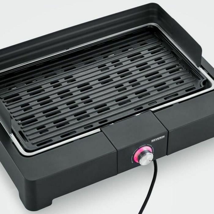 Severin PG8567 Barbacoa de mesa eléctrica 2200W, con tanque de aluminio fundido y tanque de agua de humo y olfato