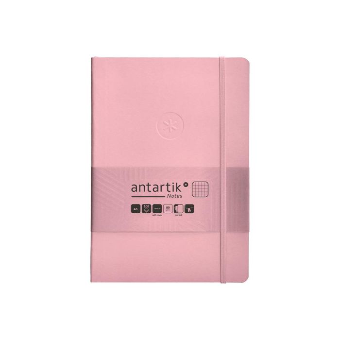 Cuaderno Con Gomilla Antartik Notes Tapa Blanda A5 Hojas Cuadricula Rosa Pastel 80 Hojas 80 gr Fsc 1