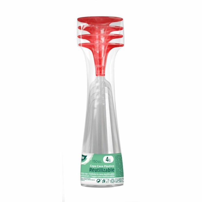 Copas de cava reutilizables Algon Rojo 24 Unidades 150 ml (4 Piezas) 2