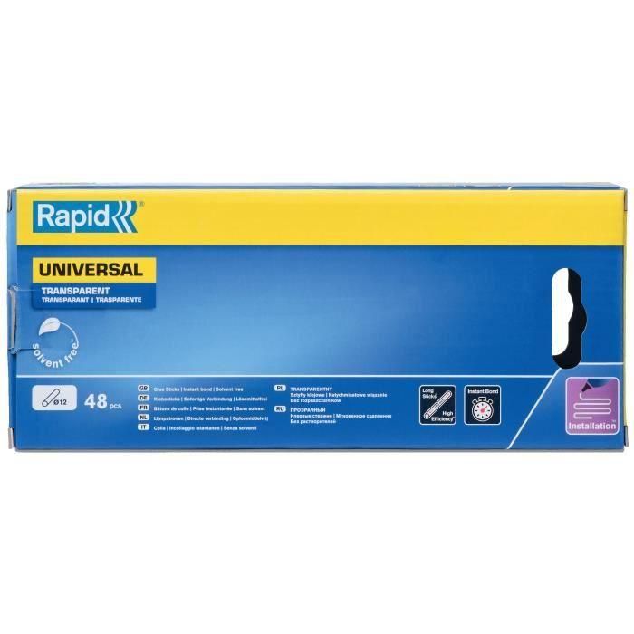 Rapid RAP4051661034244 Pegamento en Barras 12mm x 48 Unidades Transparente con Alto Flujo y Fraguado de 15 Segundos 5