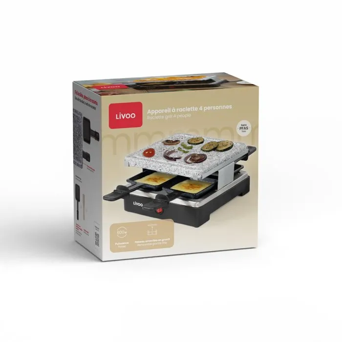 Livoo DOC242 Raclette para 4 personas, 600 W, con Placa de Granito Extraíble 5