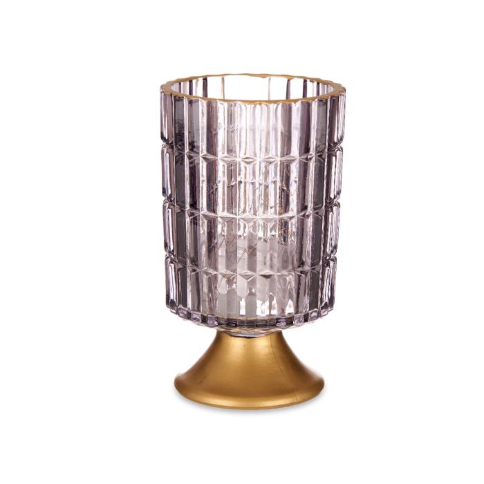Farol LED Pie Metal Antracita Giftdecor 10.7x18x10.7 cm, Gris/Oro, Vidrio, 2AA + 12LED (6 Unidades) 1 Farol LED Pie Metal Antracita Giftdecor 10.7x18x10.7 cm, Gris/Oro, Vidrio, 2AA + 12LED (6 Unidades) 1