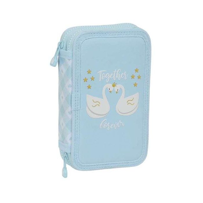 Plumier Doble Glow Lab Cisnes Azul 12.5 x 19.5 x 4 cm (28 piezas)