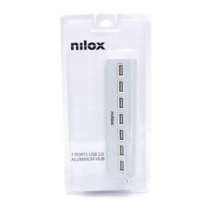 Nilox Hub USB 2.0 de 7 Puertos en Aluminio - Base Antideslizante, Plug and Play 2 Nilox Hub USB 2.0 de 7 Puertos en Aluminio - Base Antideslizante, Plug and Play 2