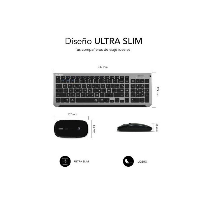 SUBBLIM Teclado con Ratón Bluetooth + 2.4G Combo Dual Prestige Extendido Gris/Negro 4