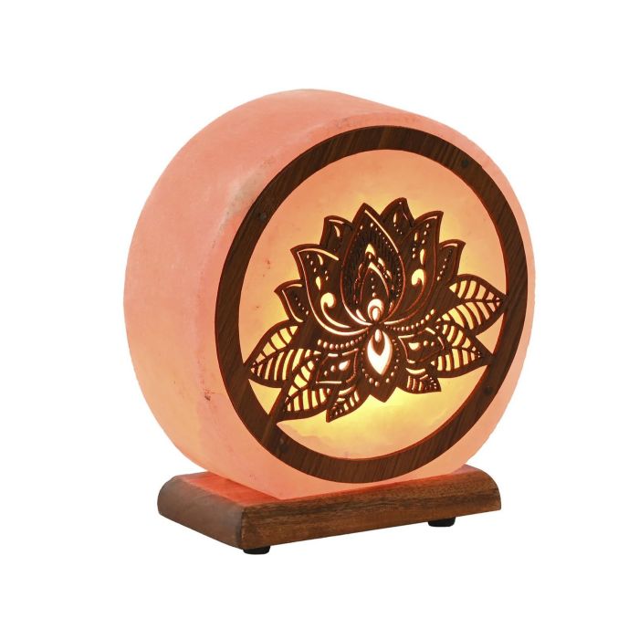 DKD Home Decor Lámpara de Sobremesa Sal del Himalaya Diseño Árabe Flor de Loto Marrón Rosa 18cm Alto, 3.5kg, 15W, Incluye Bombilla