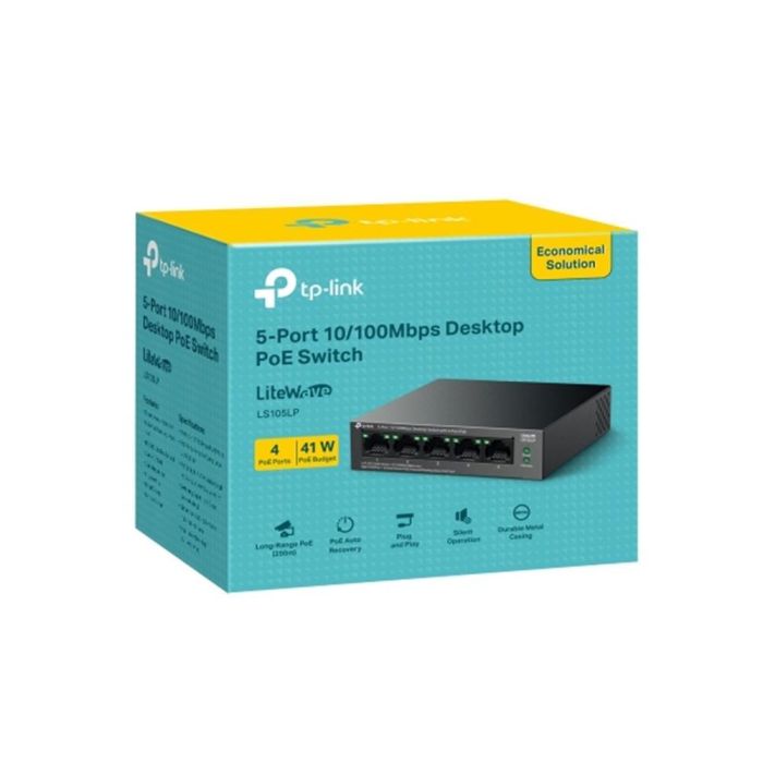 Tp - Link LS105LP Conmutador de 5 Puertos 10/100 Mbps con 4 Puertos PoE 802.3af, 41W, Diseño Silencioso 3 Tp - Link LS105LP Conmutador de 5 Puertos 10/100 Mbps con 4 Puertos PoE 802.3af, 41W, Diseño Silencioso 3