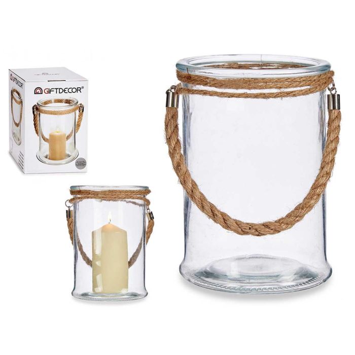 Portavelas de Cristal con Cuerda Grande Giftdecor 14.5x21x14.5 cm (6 Unidades) Portavelas de Cristal con Cuerda Grande Giftdecor 14.5x21x14.5 cm (6 Unidades)