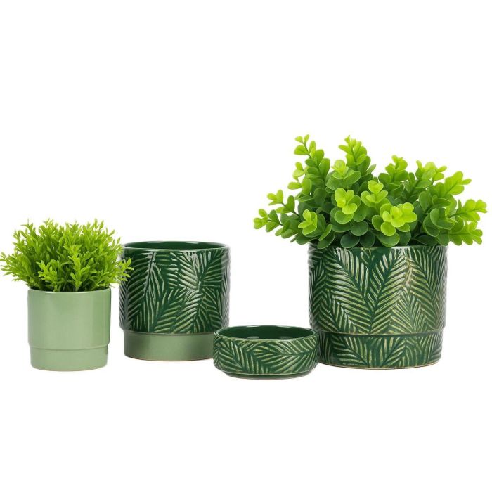 DKD Home Decor Maceta Tropical de Cerámica Verde 20x20x20 cm - Set de 3 Piezas 4 DKD Home Decor Maceta Tropical de Cerámica Verde 20x20x20 cm - Set de 3 Piezas 4