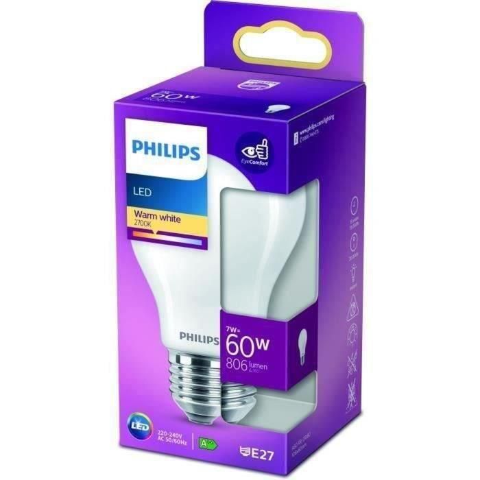 Philips Bombilla LED Equivalente 60W E27 Blanco cálido No regulable, Plástico 2 Philips Bombilla LED Equivalente 60W E27 Blanco cálido No regulable, Plástico 2