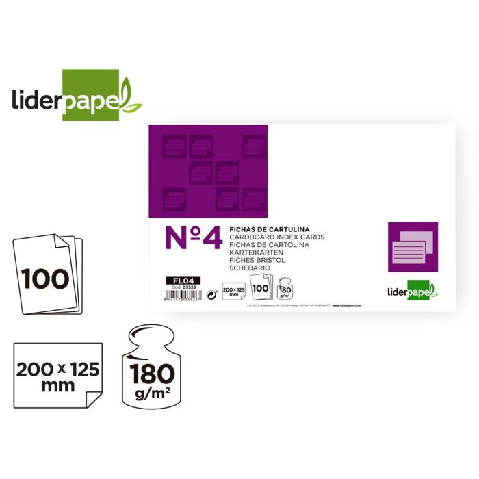 Ficha Liderpapel Lisa Nº4 125x200 mm Paquete De 100 180 gr 2