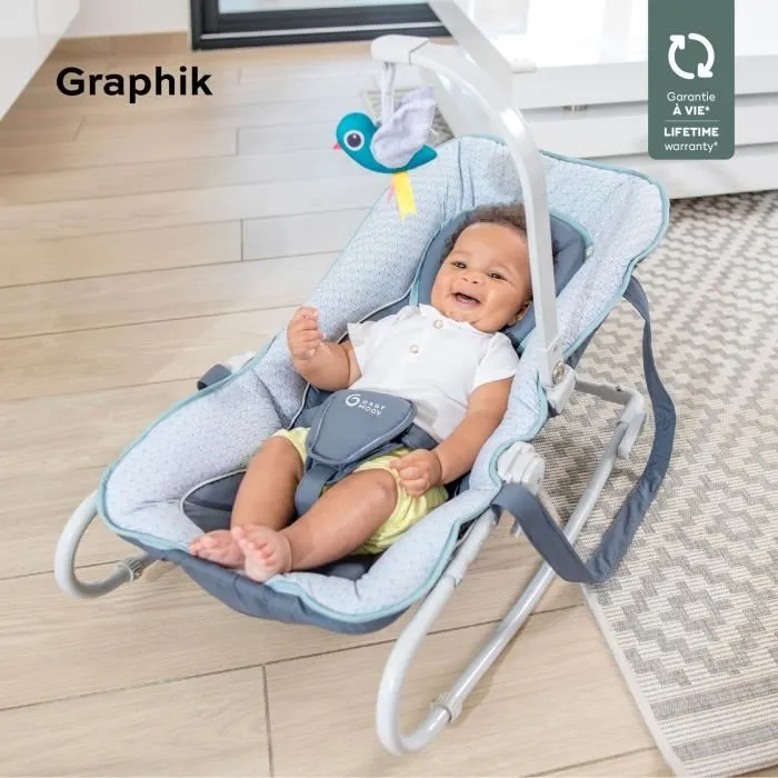 Babymoov Transat Graphik Blue Tumbona Cómoda para Bebé, Asiento Acolchado, Plegable Compacto, Ajustable 1