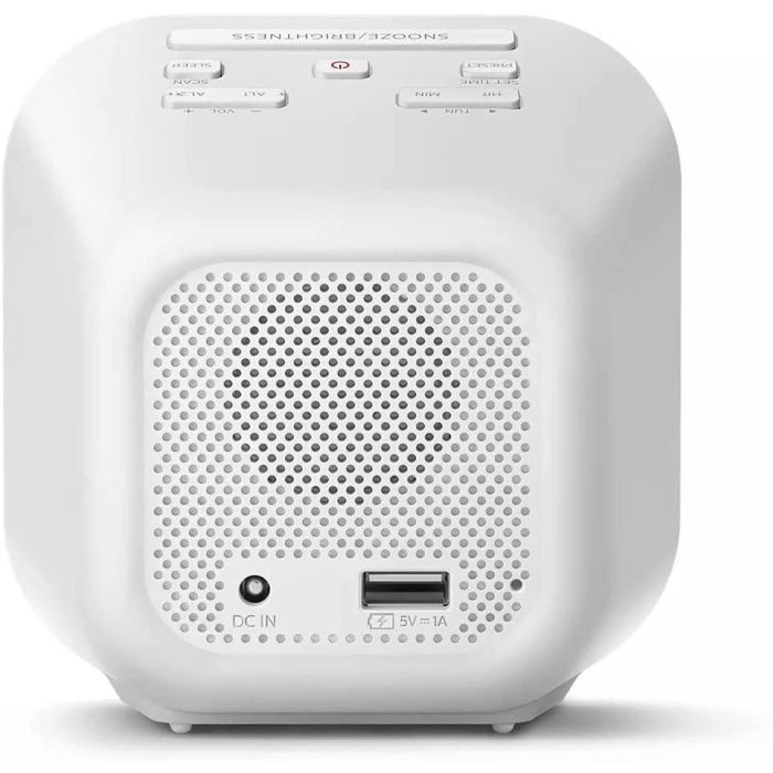 Philips TAR4406/12 Reloj Despertador Digital LED Blanco con Radio FM Carga USB