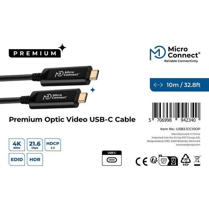 MicroConnect Cable USB-C de Fibra Óptica Premium para Video, 10m