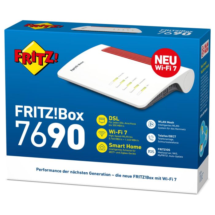 AVM Fritz!Box 7690 Router VDSL Wi-Fi 7 (802.11be) Doble Banda Ethernet Blanco AVM Fritz!Box 7690 Router VDSL Wi-Fi 7 (802.11be) Doble Banda Ethernet Blanco