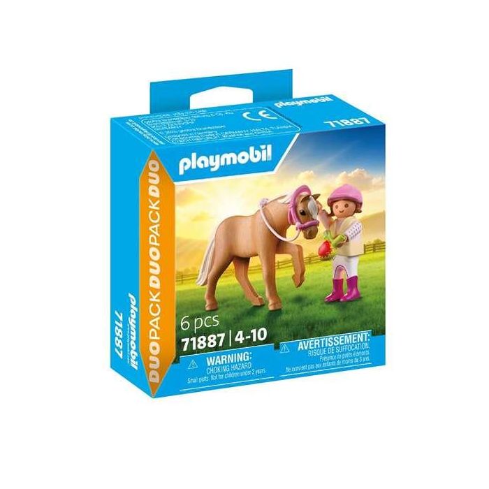 Playmobil Niña con Poni - Juguete Incluye 1 Figura de Niña con Casco y Poni con Accesorios Brida y Manzana para Niños +3 Años