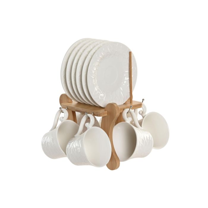 Juego de Tazas de Café Home ESPRIT Blanco Bambú Porcelana 200 ml