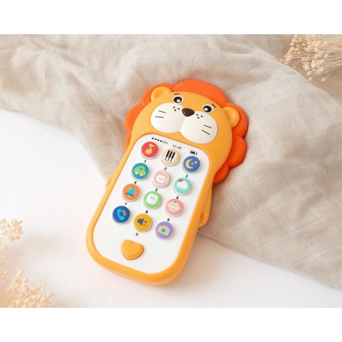 KioKids Teléfono Musical León para Bebés con Sonidos de Animales, Luces y Melodías, Estimula Vista y Oído, +6 Meses