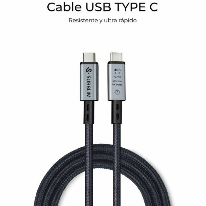 Cable USB-C a USB-C Subblim SUBCAB-C24010 1,5 m Negro 3