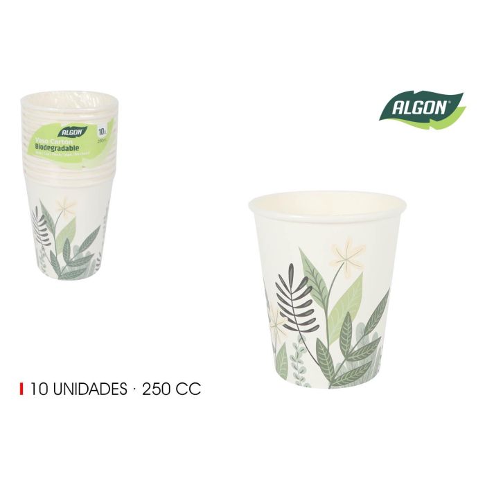 Set de 10 vasos de cartón Flora 250 cc - Algon (24 Unidades) Set de 10 vasos de cartón Flora 250 cc - Algon (24 Unidades)