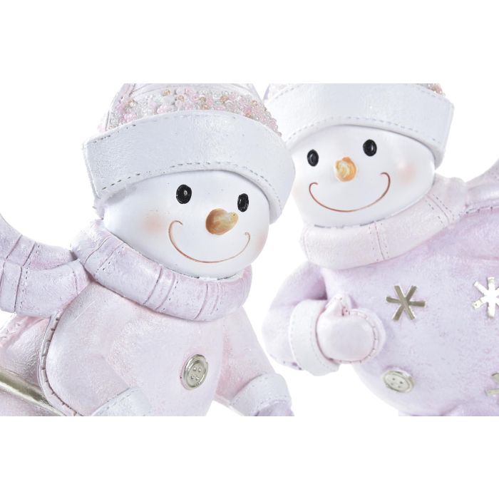 DKD Home Decor Figura Decoración Navidad Muñeco de Nieve Fantasía Resina Rosa Blanco 13.5x24.5x15 cm (2 Unidades) 1 DKD Home Decor Figura Decoración Navidad Muñeco de Nieve Fantasía Resina Rosa Blanco 13.5x24.5x15 cm (2 Unidades) 1