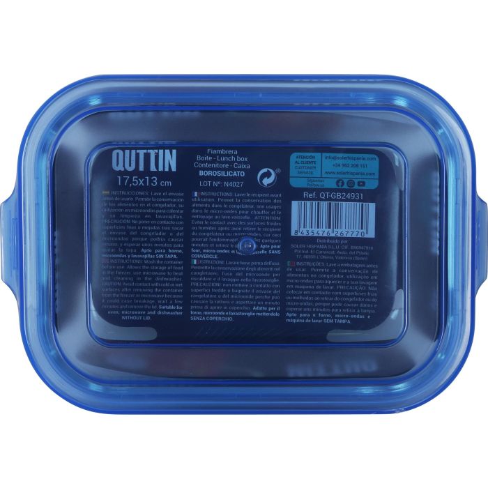 Fiambrera rectangular con tapa azul 17.5x13 cm Quttin (6 Unidades) 3