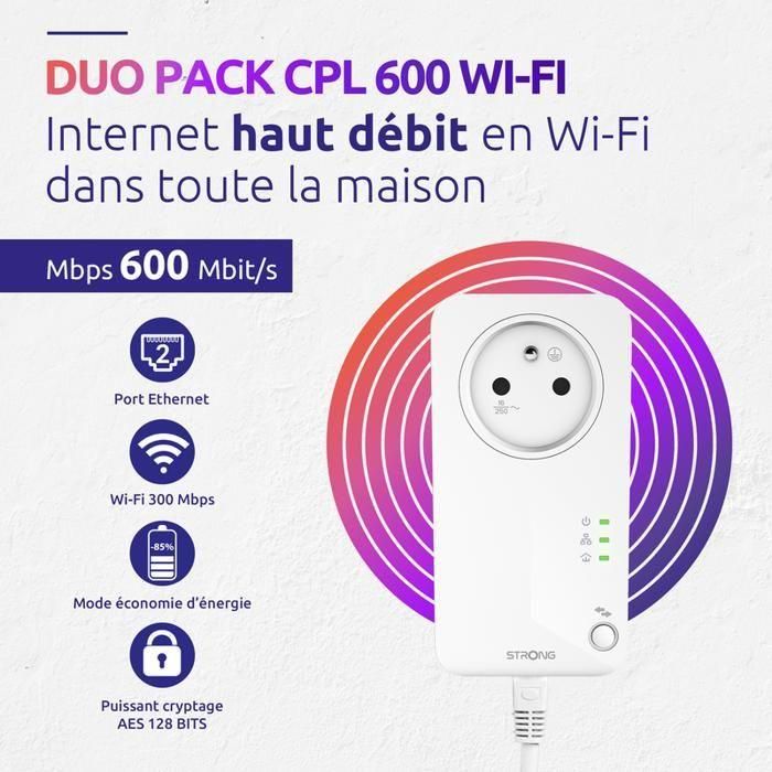Kit CPL - STRONG - Powerline Wi-Fi 600 Duo - Módulo Wi-Fi, Punto de Acceso 300 MB 1 Kit CPL - STRONG - Powerline Wi-Fi 600 Duo - Módulo Wi-Fi, Punto de Acceso 300 MB 1