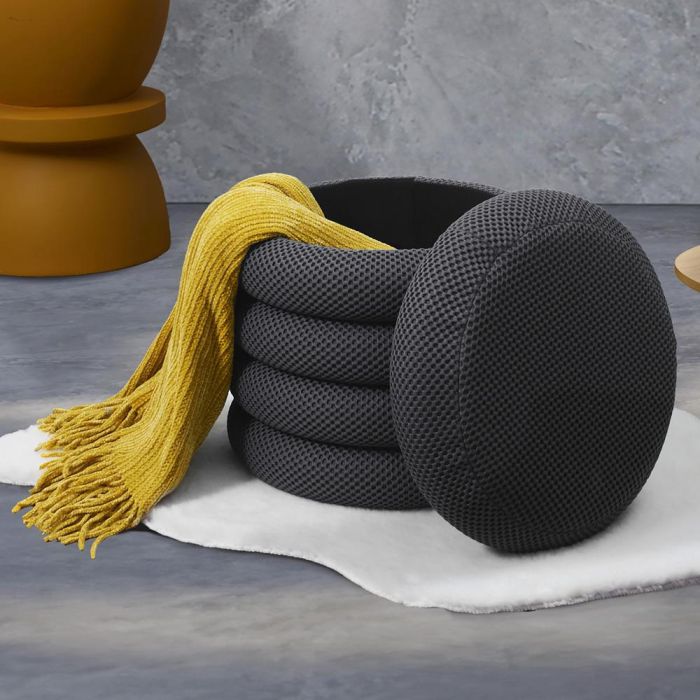 Home Deco Factory Puf Almacenaje Atom Gris - Contemporain, MDF y Poliéster, Soporta 110 kg, d.37 cm h.42 cm 5