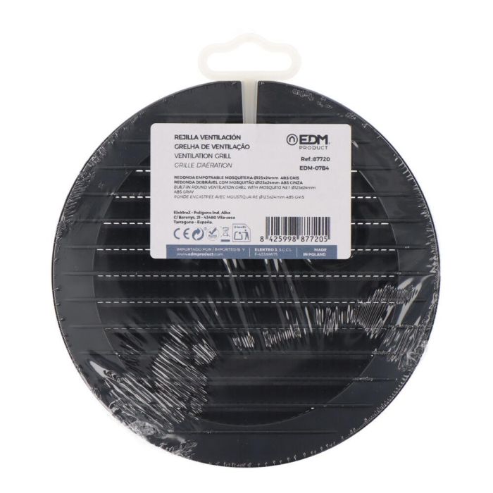 Edm Rejilla de Ventilación Redonda Ø125mm Empotrable con Mosquitera ABS Gris Antracita 2
