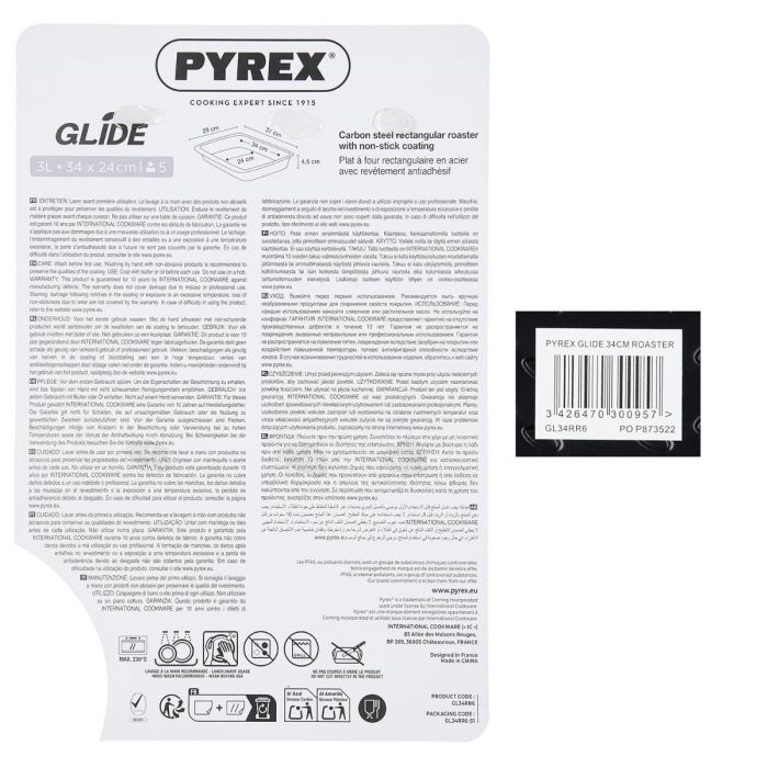 Fuente Rectangular Horno Acero Glide Pyrex® 34x24 cm 2