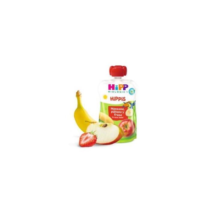 HIPP Pouches Bebibles de Manzana, Plátano y Fresa 100g, para Bebés a partir de 4 Meses, Sin Gluten ni Azúcares Añadidos